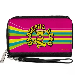 PU Zip Around Wallet Rectangle - GRATEFUL DEAD Dancing Bear Icon Stripe Pink/Multi Color/Black