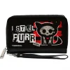 PU Zip Around Wallet Rectangle - Skelanimals Kit the Cat I STILL PURR Pose Red/Black/White