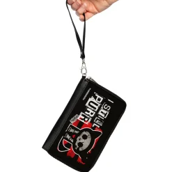 PU Zip Around Wallet Rectangle - Skelanimals Kit the Cat I STILL PURR Pose Red/Black/White