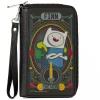 PU Zip Around Wallet Rectangle - Adventure Time FINN THE HERO Pose and Sword Icon Black/Multi Color