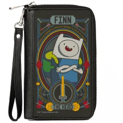 PU Zip Around Wallet Rectangle - Adventure Time FINN THE HERO Pose and Sword Icon Black/Multi Color
