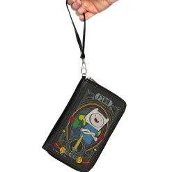 PU Zip Around Wallet Rectangle - Adventure Time FINN THE HERO Pose and Sword Icon Black/Multi Color