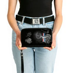 PU Zip Around Wallet Rectangle - Mustang Tri-Bar Stripe/GT Motor Blueprint