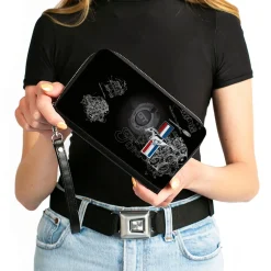 PU Zip Around Wallet Rectangle - Mustang Tri-Bar Stripe/GT Motor Blueprint