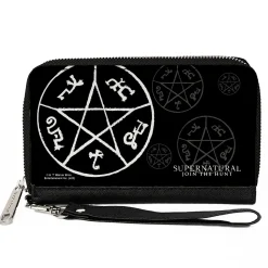 PU Zip Around Wallet Rectangle - Supernatural Devil's Trap Symbol Scattered Black/Gray/White