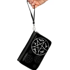 PU Zip Around Wallet Rectangle - Supernatural Devil's Trap Symbol Scattered Black/Gray/White