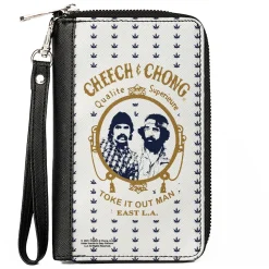 PU Zip Around Wallet Rectangle - CHEECH & CHONG Rolling Papers Mirror Pot Leaves White/Blue/Gold