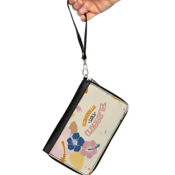 PU Zip Around Wallet Rectangle - BLESSED NOT STRESSED Quote Tropical Flowers Beige Multi Color