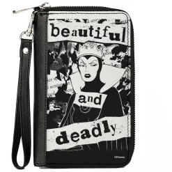 PU Zip Around Wallet Rectangle - Snow White Evil Queen BEAUTIFUL AND DEADLY Pose Black/White