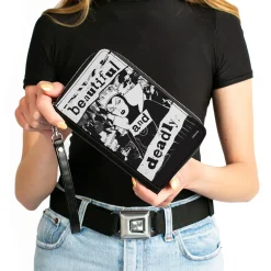 PU Zip Around Wallet Rectangle - Snow White Evil Queen BEAUTIFUL AND DEADLY Pose Black/White