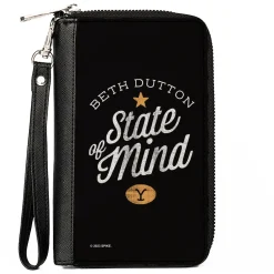 PU Zip Around Wallet Rectangle - Yellowstone BETH DUTTON STATE OF MIND Black/White/Tan