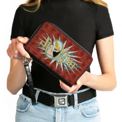 PU Zip Around Wallet Rectangle - JOHNNY BRAVO Title Logo and Flex Pose Turns Reds
