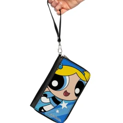 PU Zip Around Wallet Rectangle - The Powerpuff Girls Bubbles Close-Up Pose Blues