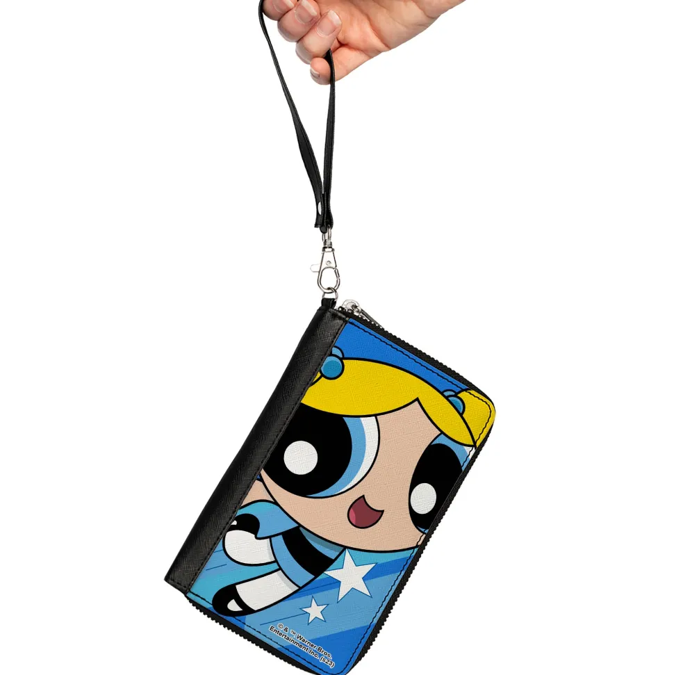 PU Zip Around Wallet Rectangle - The Powerpuff Girls Bubbles Close-Up Pose Blues