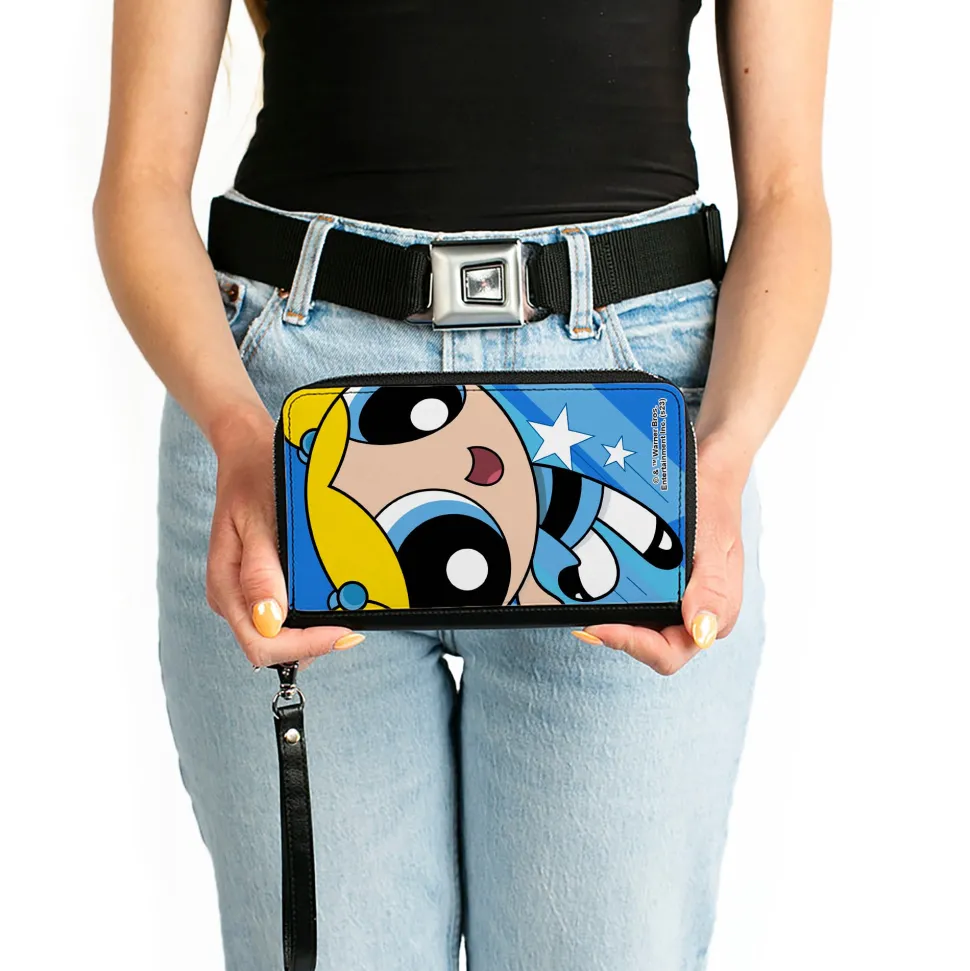 PU Zip Around Wallet Rectangle - The Powerpuff Girls Bubbles Close-Up Pose Blues