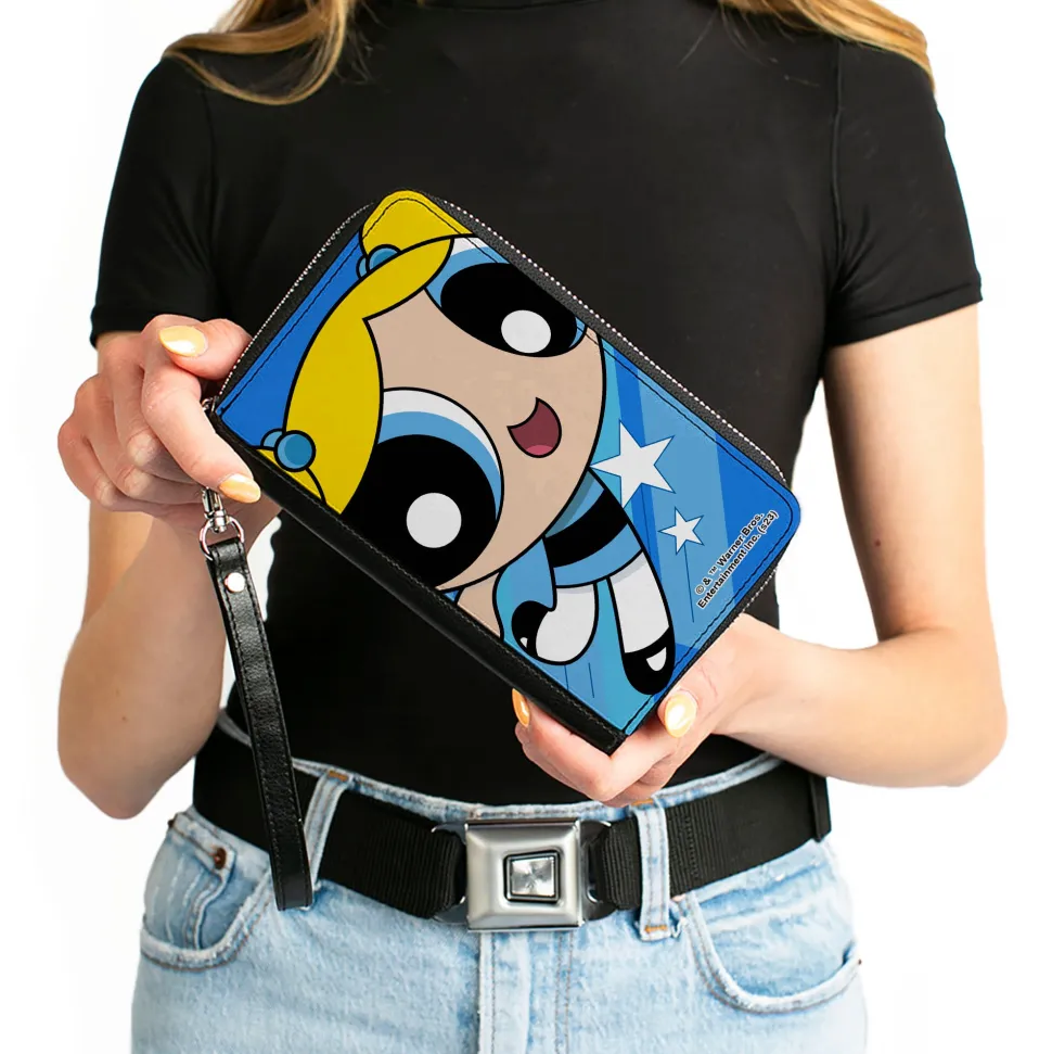 PU Zip Around Wallet Rectangle - The Powerpuff Girls Bubbles Close-Up Pose Blues