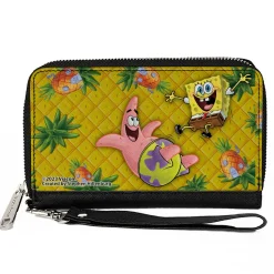 PU Zip Around Wallet Rectangle - SpongeBob SquarePants & Patrick Star Pose Pineapple Gold
