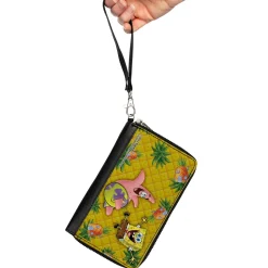 PU Zip Around Wallet Rectangle - SpongeBob SquarePants & Patrick Star Pose Pineapple Gold