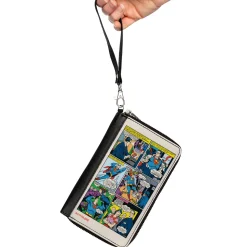 PU Zip Around Wallet Rectangle - Superman Clark Kent Retro Comic Scene Blocks