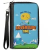 PU Zip Around Wallet Rectangle - ADVENTURE TIME Jake and Finn WHAT TIME IS IT Flying Pose Blue