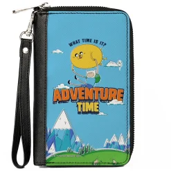 PU Zip Around Wallet Rectangle - ADVENTURE TIME Jake and Finn WHAT TIME IS IT Flying Pose Blue