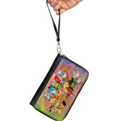 PU Zip Around Wallet Rectangle - Nick 90's Character Group Pose Fade Multi Color