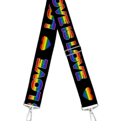 Purse Strap - LOVE IS LOVE Heart Black Rainbow