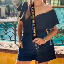 Purse Strap - LOVE IS LOVE Heart Black Rainbow