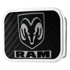 Ram Head Text Framed Marquetry Carbon Fiber Reverse Brushed Metal - Chrome Rock Star Buckle