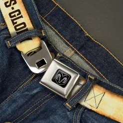 Ram Seatbelt Belt - RAM Logo/Pistons/GUTS-GLORY Weathered/Chocolate Brown Webbing