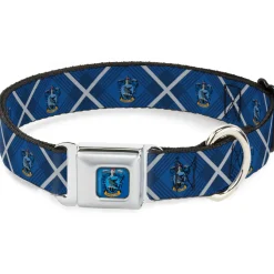 RAVENCLAW Crest Full Color Blue Seatbelt Buckle Collar - Harry Potter Ravenclaw Crest Plaid Blues/Gray