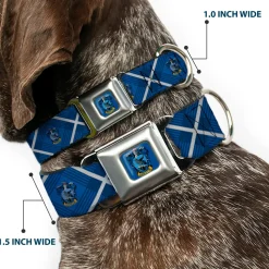 RAVENCLAW Crest Full Color Blue Seatbelt Buckle Collar - Harry Potter Ravenclaw Crest Plaid Blues/Gray