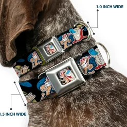 Ren & Stimpy Pose Black Seatbelt Buckle Collar - REN & STIMPY Poses Black/Blue/Yellow