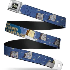 Ren & Stimpy Pose Full Color Black Seatbelt Belt - Powdered Toastman in Sky CALLING POWDERED TOASTMAN! Blue/Yellow Webbing