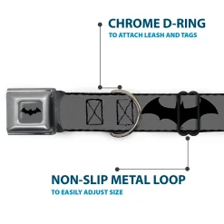 Retro Bat Logo Full Color Gray/Black Seatbelt Buckle Collar - Retro Bat Logo Gray/Black