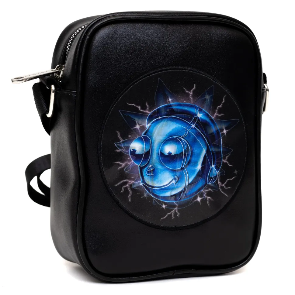 Rick and Morty Bag, Cross Body, Rick and Morty Lenticular Face Expression Applique, Vegan Leather