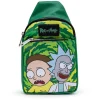 Rick and Morty Bag, Sling, Rick and Morty Get Schwifty Portal Pose Greens, Bounding, Vegan Leather