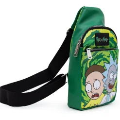 Rick and Morty Bag, Sling, Rick and Morty Get Schwifty Portal Pose Greens, Bounding, Vegan Leather