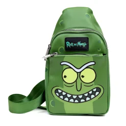 Rick and Morty Bag, Sling, Rick and Morty Pickle Rick Expression Greens, Bounding, Vegan Leather