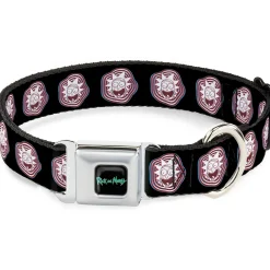 RICK AND MORTY Text Logo Full Color Black/Blue Seatbelt Buckle Collar - Rick and Morty Rick Vaporwave Bullseye Black/Blue/Red/White
