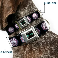 RICK AND MORTY Text Logo Full Color Black/Blue Seatbelt Buckle Collar - Rick and Morty Rick Vaporwave Bullseye Black/Blue/Red/White