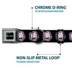 RICK AND MORTY Text Logo Full Color Black/Blue Seatbelt Buckle Collar - Rick and Morty Rick Vaporwave Bullseye Black/Blue/Red/White