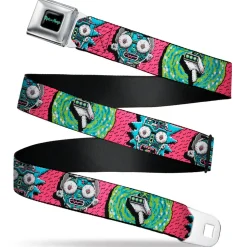 RICK AND MORTY Text Logo Full Color Black/Blue Seatbelt Belt - RICK AND MORTY Text Logo Full Color Black/Blue Webbing