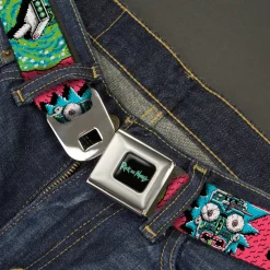 RICK AND MORTY Text Logo Full Color Black/Blue Seatbelt Belt - RICK AND MORTY Text Logo Full Color Black/Blue Webbing