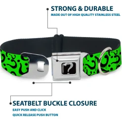 Riddler "?" Black Silver Seatbelt Buckle Collar - Question Mark Scattered Lime Green/Black