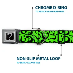 Riddler "?" Black Silver Seatbelt Buckle Collar - Question Mark Scattered Lime Green/Black