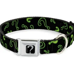 Riddler "?" Black/Silver Seatbelt Buckle Collar - Question Mark Scattere2 Black/Neon Green