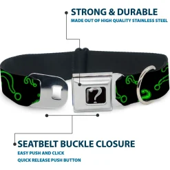 Riddler "?" Black/Silver Seatbelt Buckle Collar - Question Mark Scattere2 Black/Neon Green