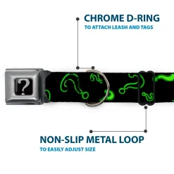 Riddler "?" Black/Silver Seatbelt Buckle Collar - Question Mark Scattere2 Black/Neon Green