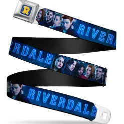RIVERDALE "R" Logo Full Color Blue White Yellow Seatbelt Belt - RIVERDALE 7-Character Group Pose Blues Webbing